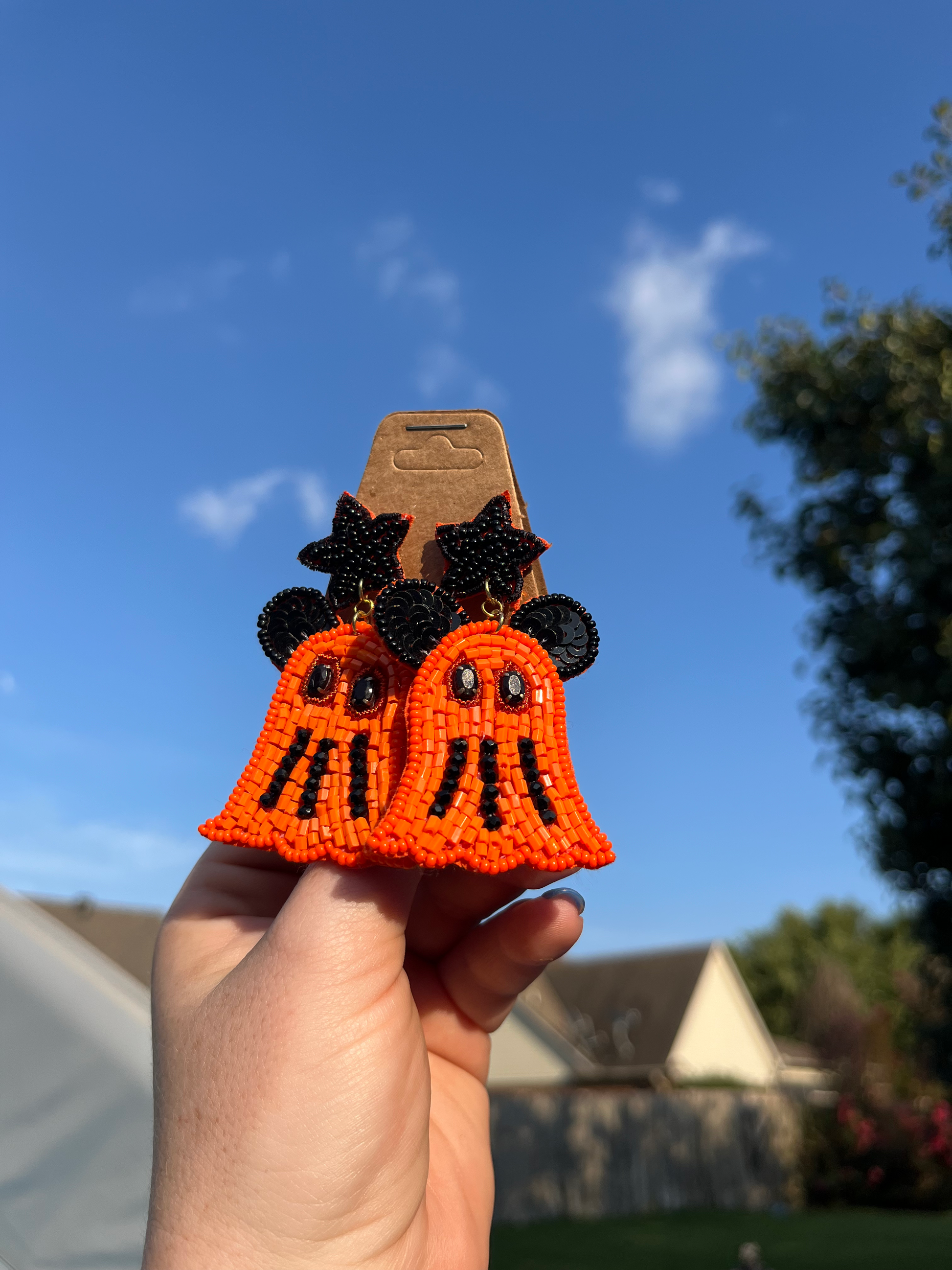 Mickey Ghost Seed Bead Earrings image 1