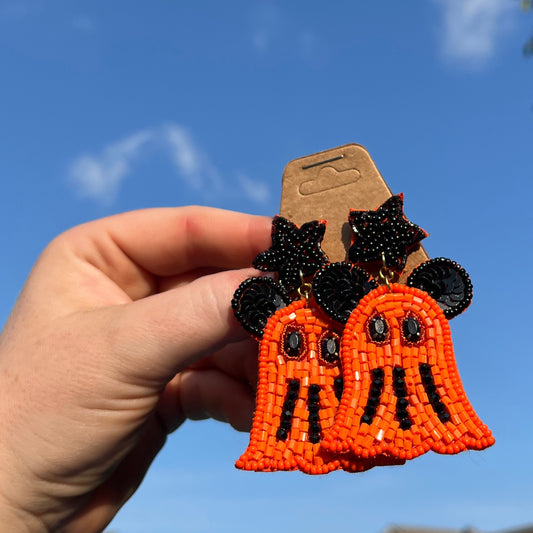 Mickey Ghost Seed Bead Earrings image 0